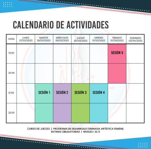 Calendario de actividades Curso Jueceo - marzo abril 2023